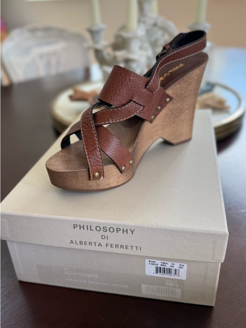 Alberta Ferretti Brown Leather Braided Wedge Sandals